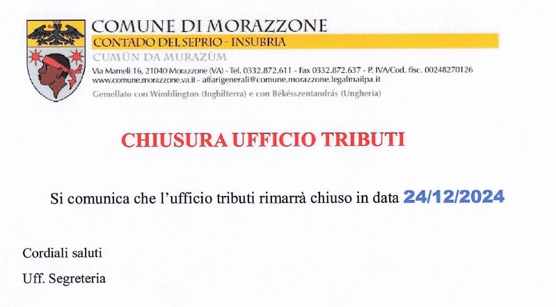 CHIUSURA UFFICIO Tributi