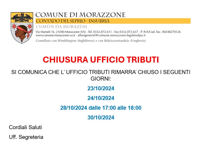 Chiusura UFFICIO TRIBUTI